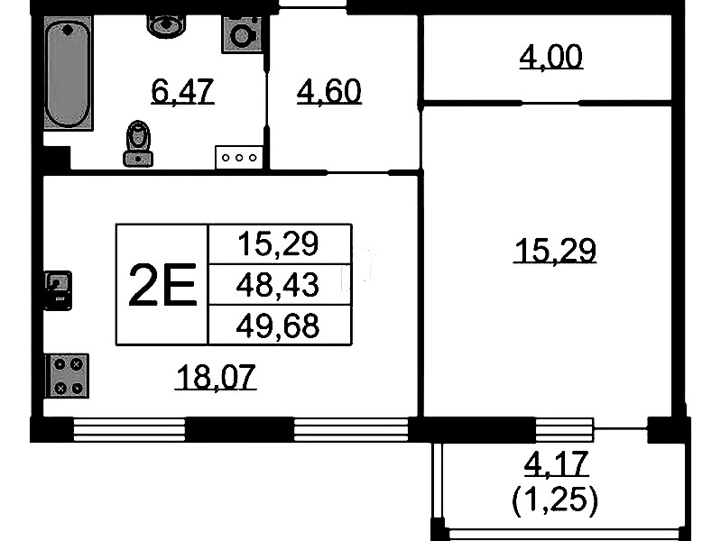 1-комнатная квартира 49.68 м², 6/9 эт., ЖК «Бакунина 33»